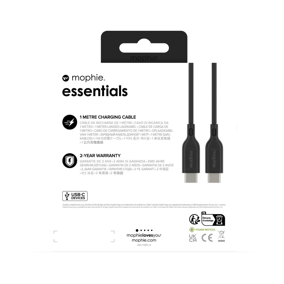 ZAGG Mophie Essentials Cable USB C USB C 1m Fg Black