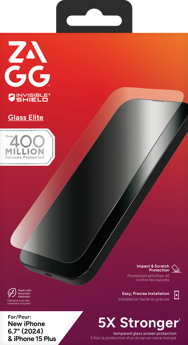 ZAGG Glass Elite Screen Protector 6.7in For Apple iPhone 16 Plus/15+