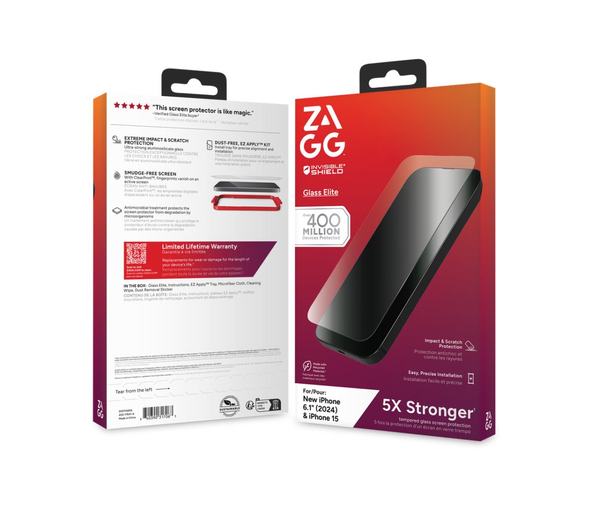 ZAGG Glass Elite Screen Protector 6.1in For Apple iPhone 16/15