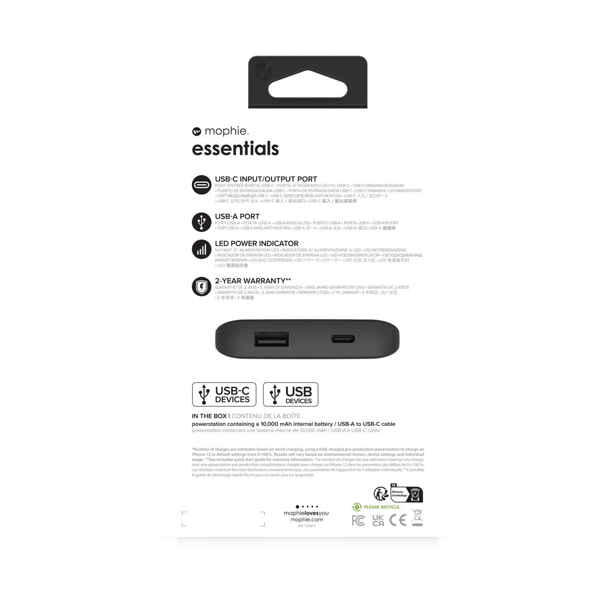 ZAGG Mophie Essentials - Power Bank - 10000 Mah - 2 Output Connectors (USB, 24 Pin USB-c)