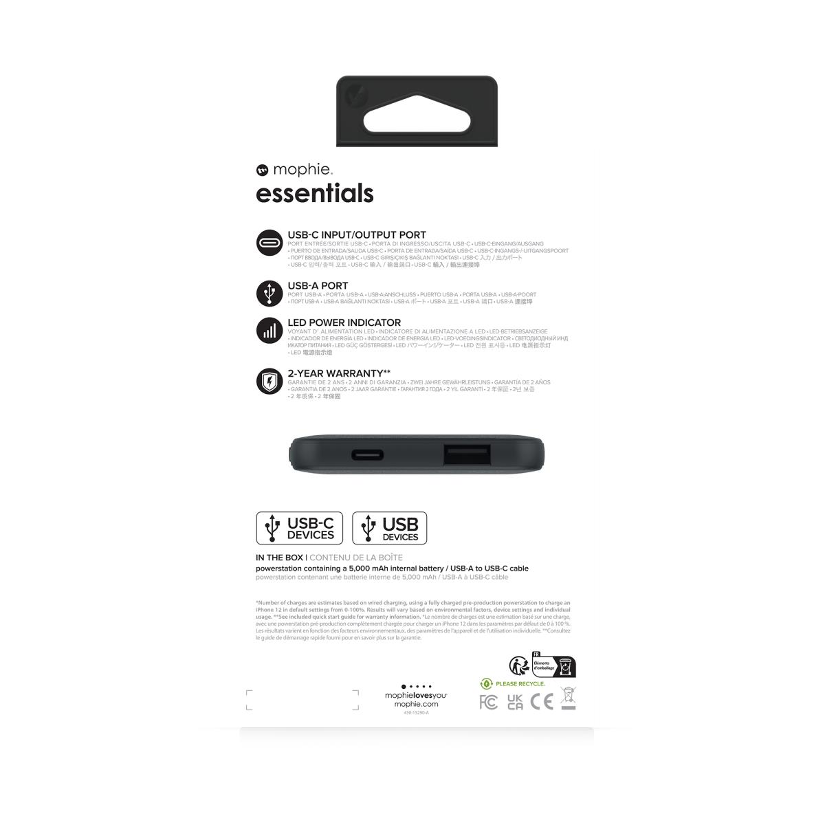 ZAGG Mophie Essentials - Power Bank - 5000 Mah - 2 Output Connectors (USB, 24 Pin USB-c)