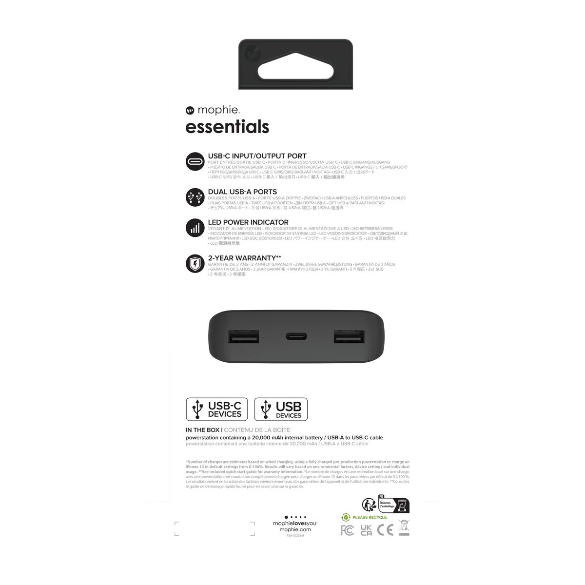 ZAGG Mophie Essentials - Power Bank - 20000 Mah - 3 Output Connectors (2 X USB, 24 Pin USB-c)