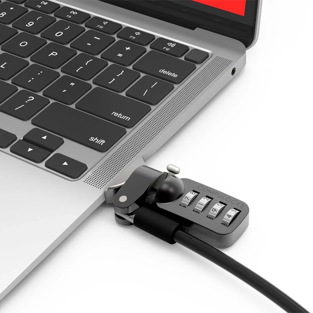 MACLOCKS Ledge Adapter for MacBook Air 13-inch (M2/M3/M4/M5) with Combination Cable Lock (Corner Lock) - Silver