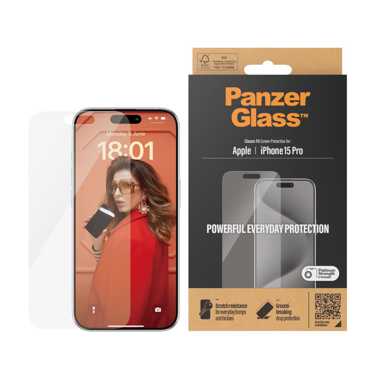 PANZERGLASS Glass Screen Protector 6.1in For iPhone 15 Pro