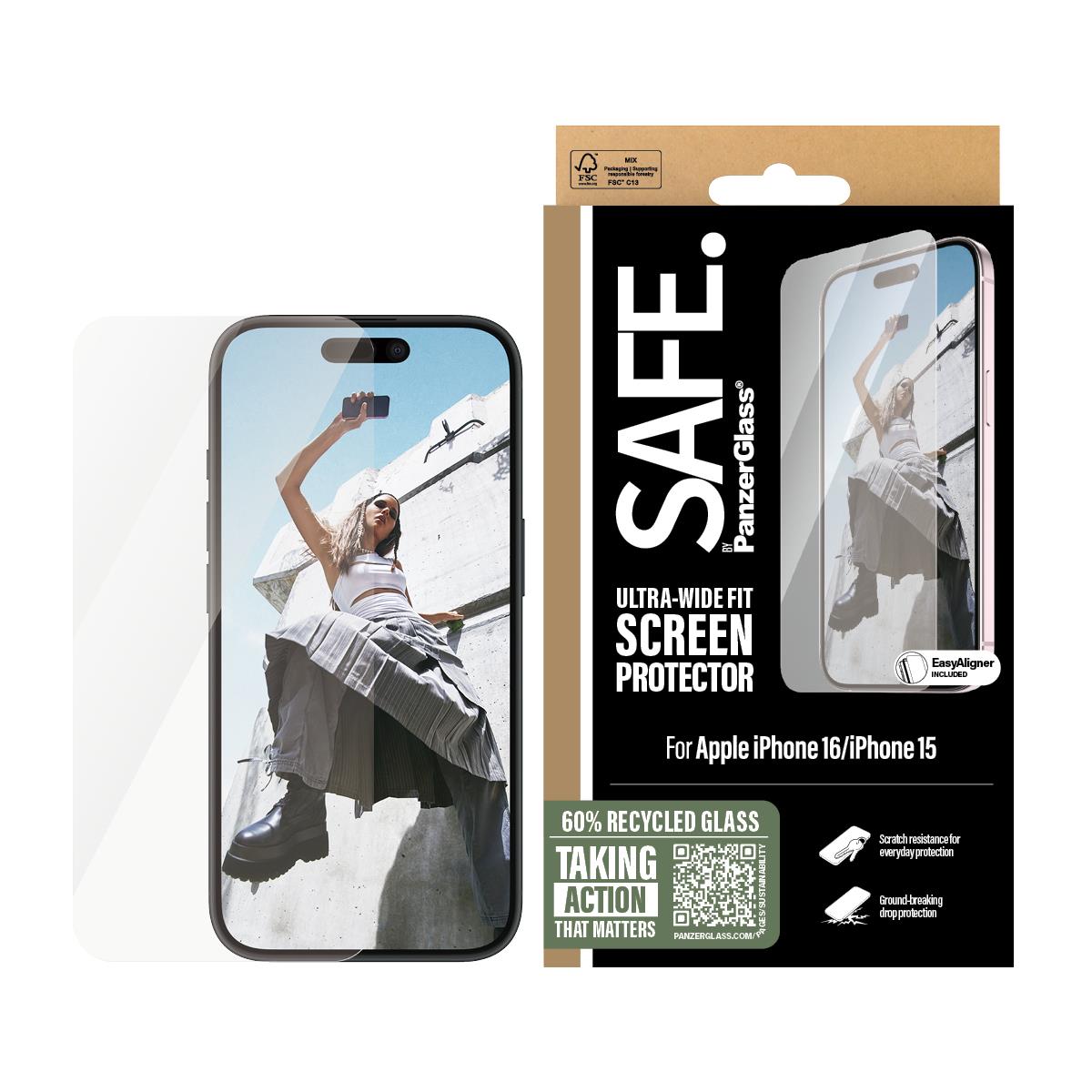 PANZERGLASS Screen Protector For iPhone 16 6.1in Ultra Wide Fit