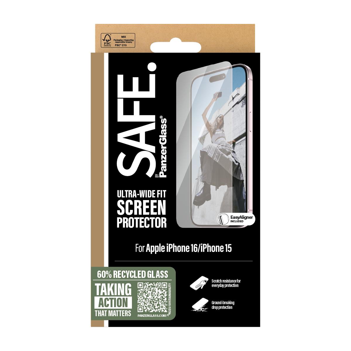 PANZERGLASS Screen Protector For iPhone 16 6.1in Ultra Wide Fit
