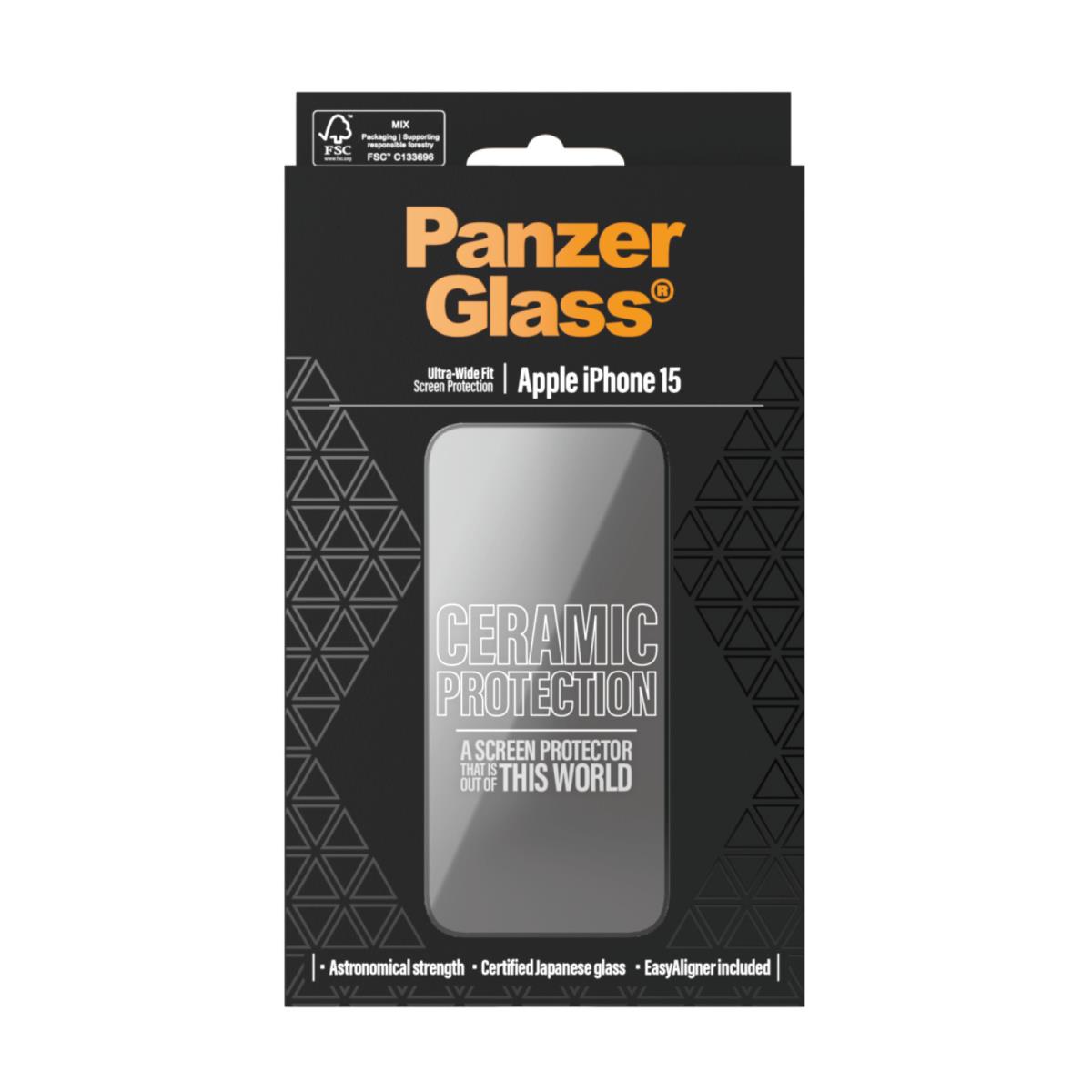 PANZERGLASS Ceramic Screen Protector Ultra-Wide Fit - Clear - for iPhone 15