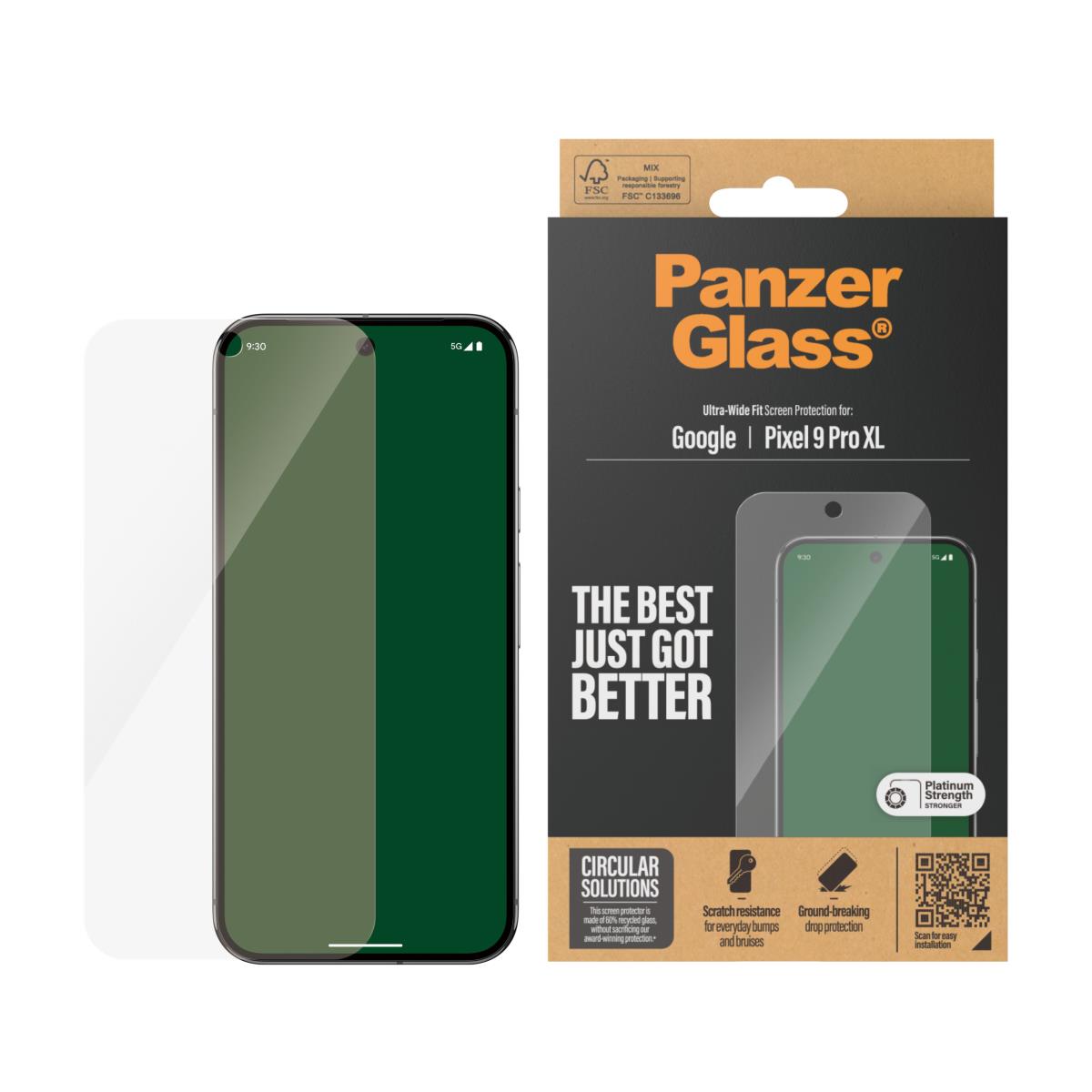 PANZERGLASS Screen Protector For Google Pixel 9 Pro Ultra-wide Fit