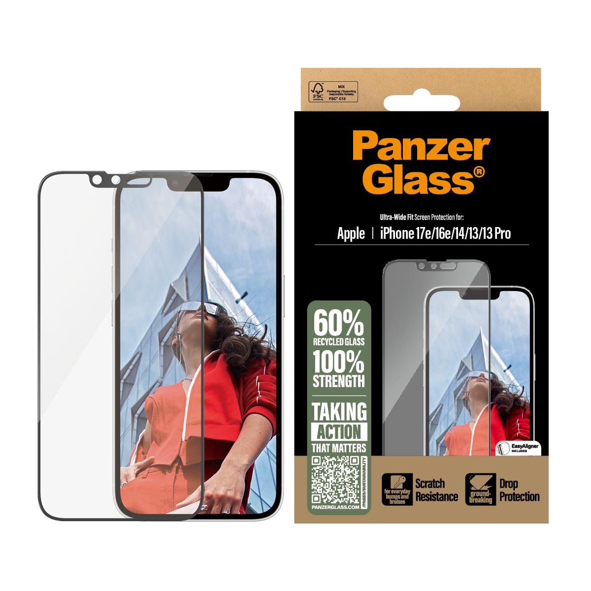 PANZERGLASS Screen Protector for iPhone 16e/14/13/13 Pro/Ultra-Wide Fit w. Aligner