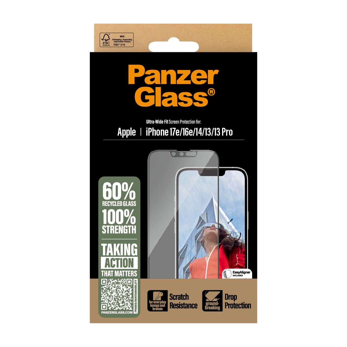 PANZERGLASS Screen Protector for iPhone 16e/14/13/13 Pro/Ultra-Wide Fit w. Aligner