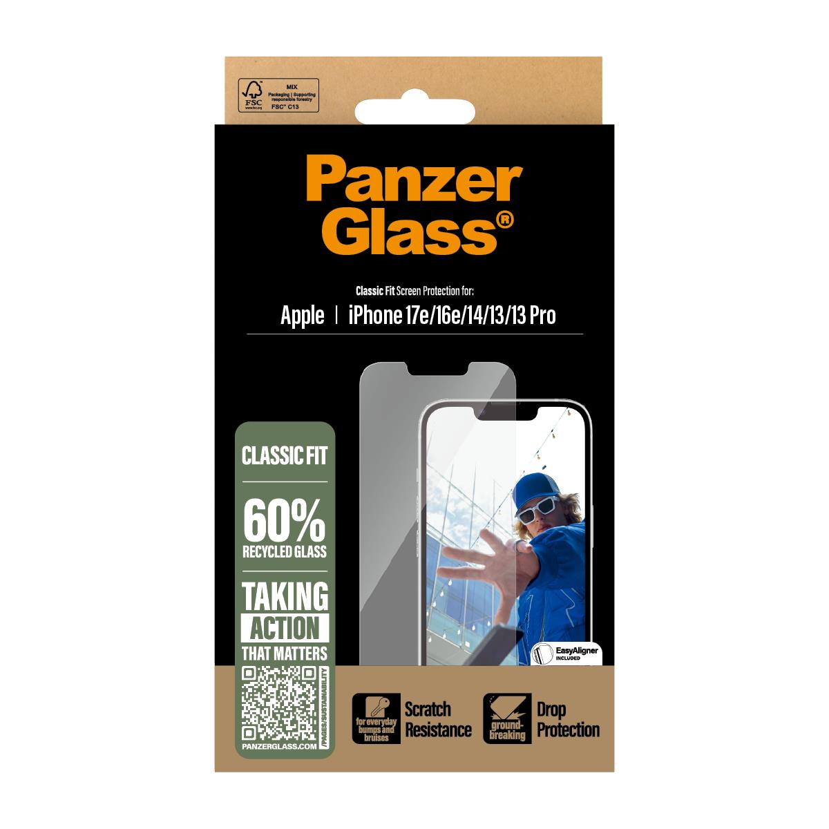PANZERGLASS Screen Protector for iPhone 16e/iPhone13/iPhone 13Pro and iPhone 14 Classic Fit w. Ali