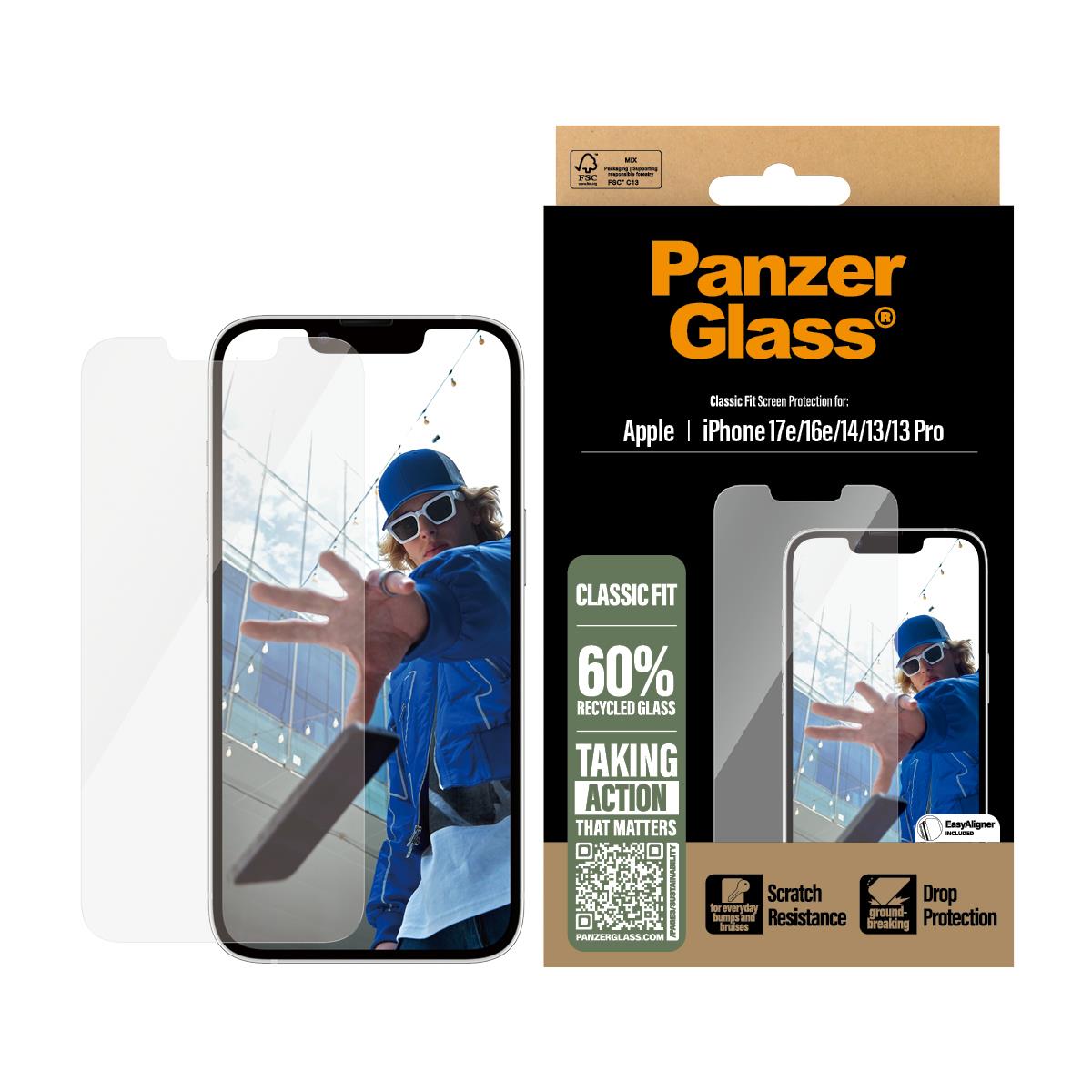 PANZERGLASS Screen Protector for iPhone 16e/iPhone13/iPhone 13Pro and iPhone 14 Classic Fit w. Ali