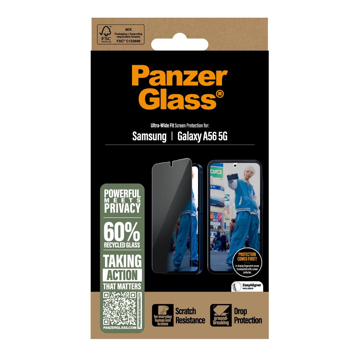 PANZERGLASS Privacy Screen Protector - Ultra-Wide Fit Glass - Clear - for Samsung Galaxy A56 5G
