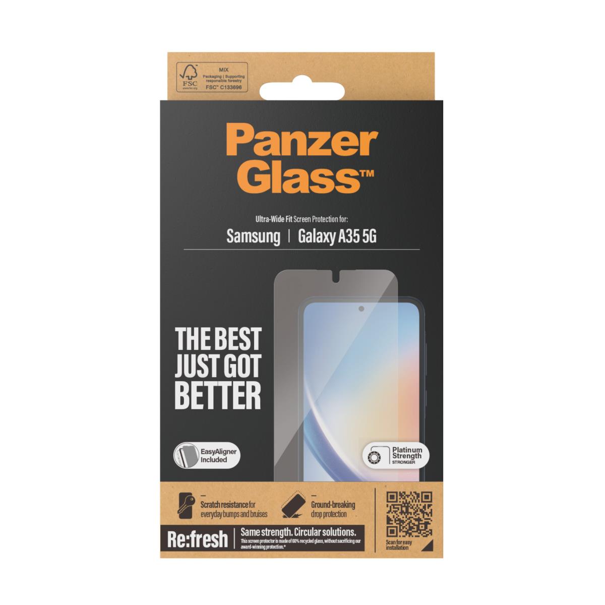 PANZERGLASS Screen Protector for Samsung Galaxy A35 5G Ultra-Wide Fit w. EasyAligner
