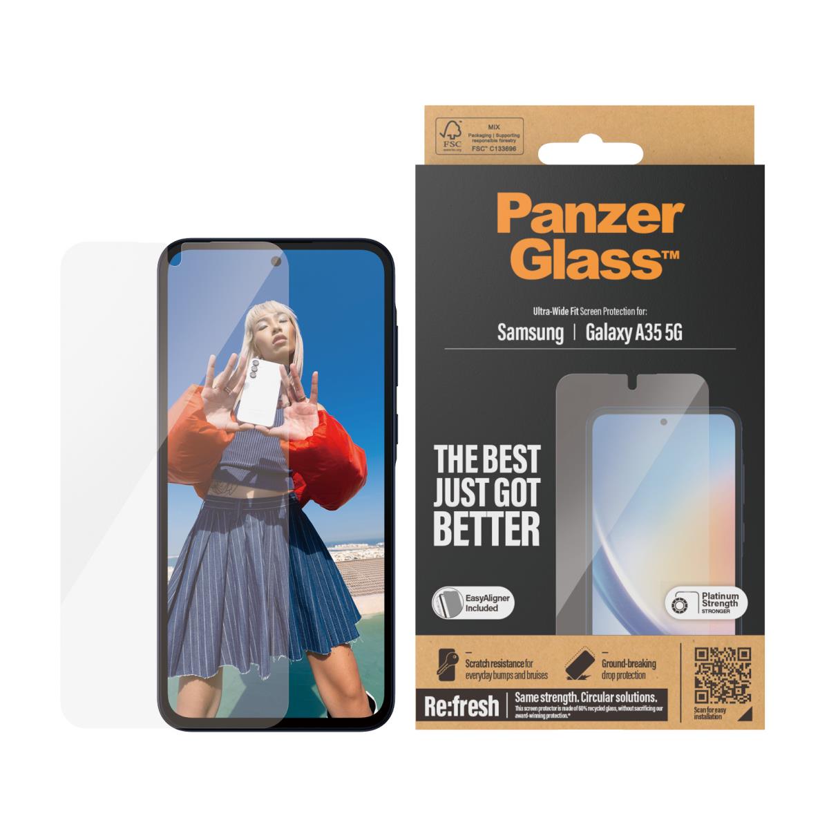 PANZERGLASS Screen Protector for Samsung Galaxy A35 5G Ultra-Wide Fit w. EasyAligner