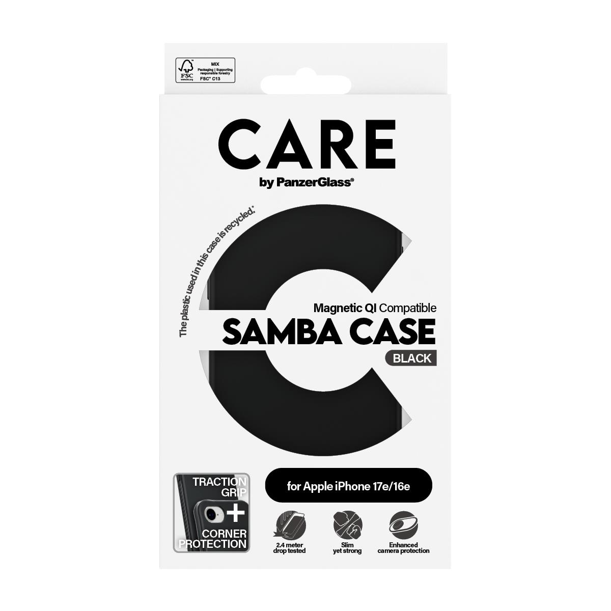PANZERGLASS Fashionable Samba Case Black W. Magsafe iPhone 16e