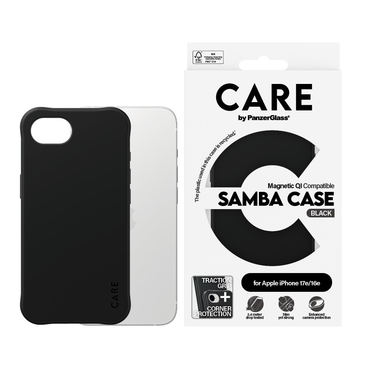 PANZERGLASS Fashionable Samba Case Black W. Magsafe iPhone 16e