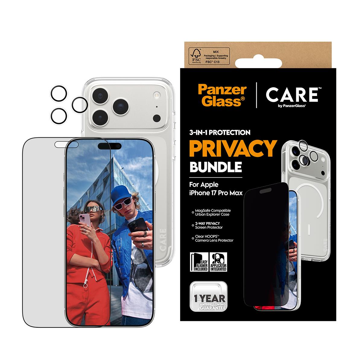 PANZERGLASS Care By Panzerglass 3-in-1 Flagship Privacy Bundle iPhone 17 Pro Max