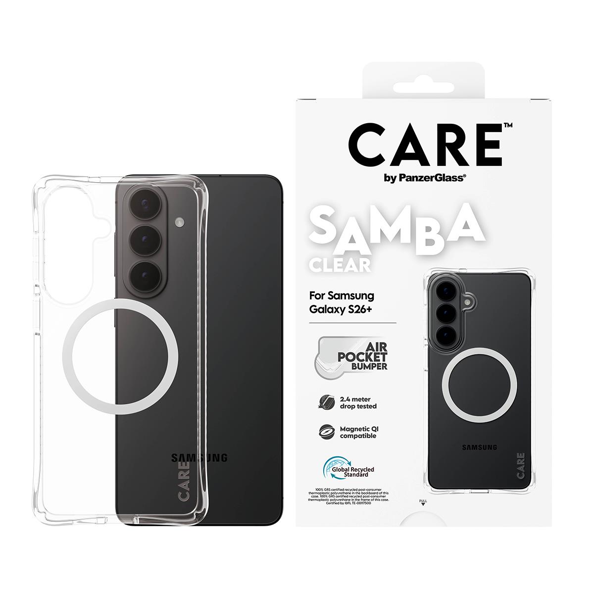 PANZERGLASS CARE by PanzerGlass Samba Case Transparent w. White Qi Samsung Galaxy S 2026 Edge