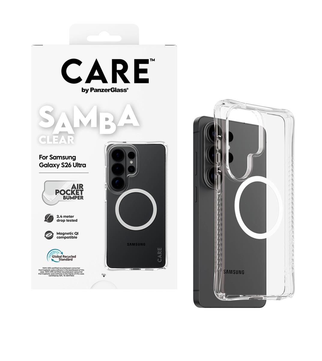PANZERGLASS CARE by PanzerGlass Samba Case Transparent w. White Qi Samsung Galaxy S 2026 Ultra