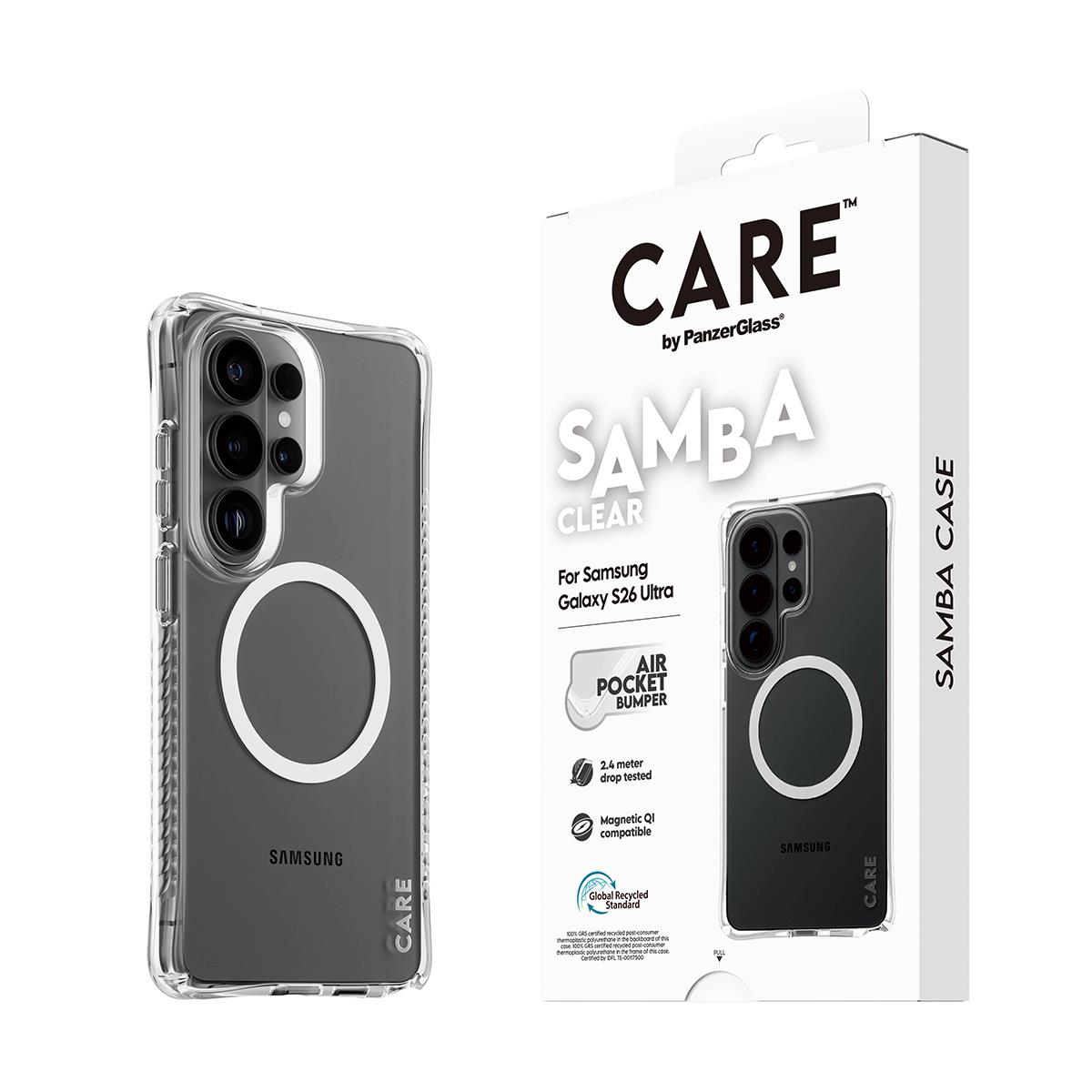 PANZERGLASS CARE by PanzerGlass Samba Case Transparent w. White Qi Samsung Galaxy S 2026 Ultra