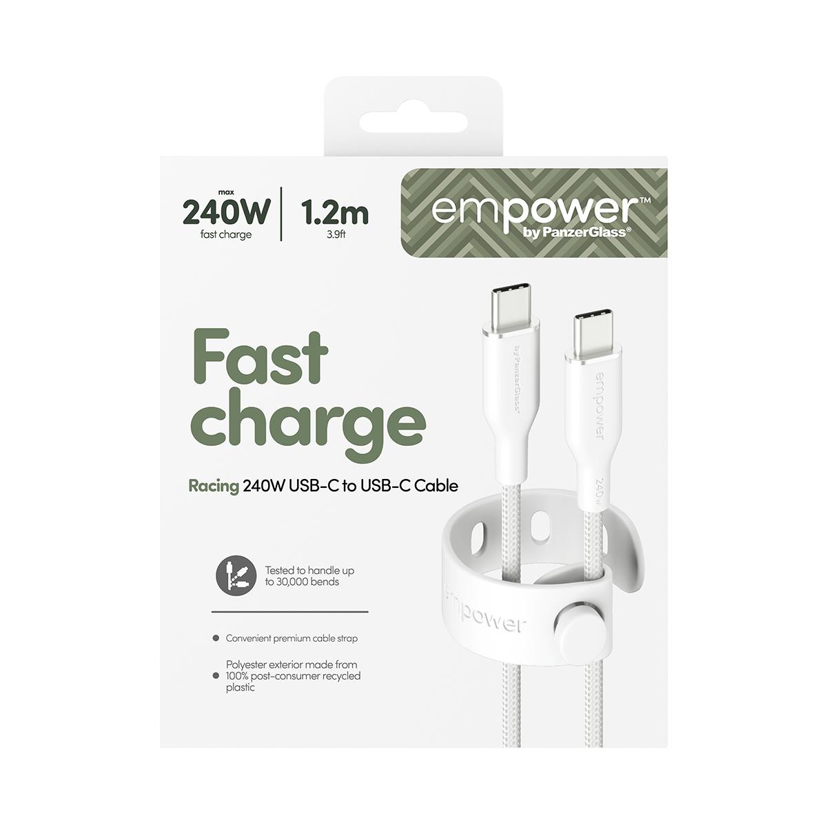 PANZERGLASS Data Transfer Cable - Racing USB-C to USB-C 240W USB 2.0 1.2M Silver White