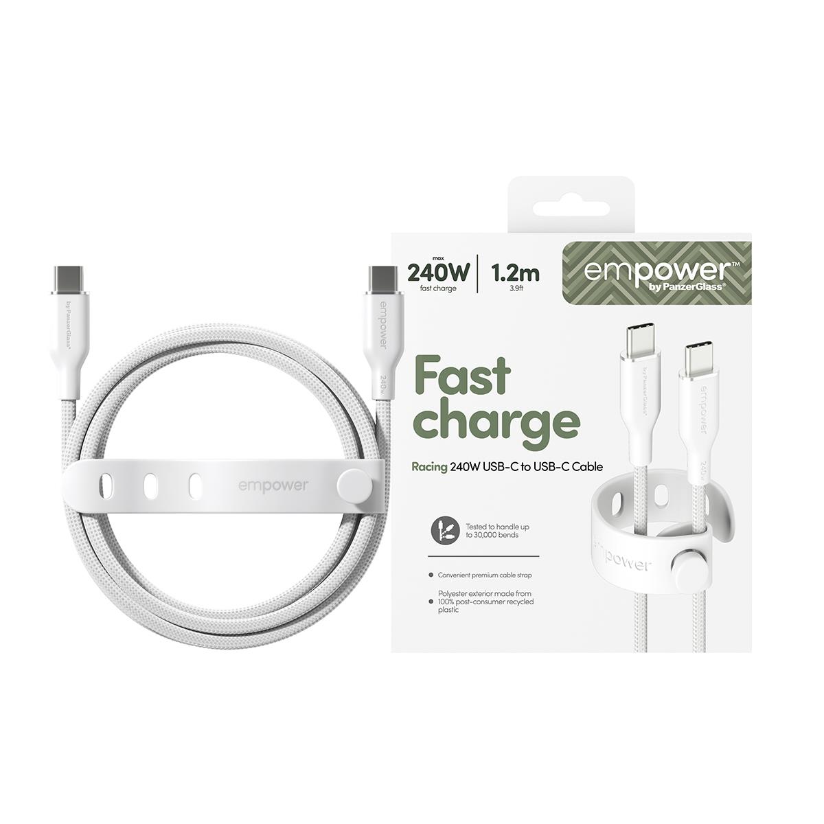 PANZERGLASS Data Transfer Cable - Racing USB-C to USB-C 240W USB 2.0 1.2M Silver White
