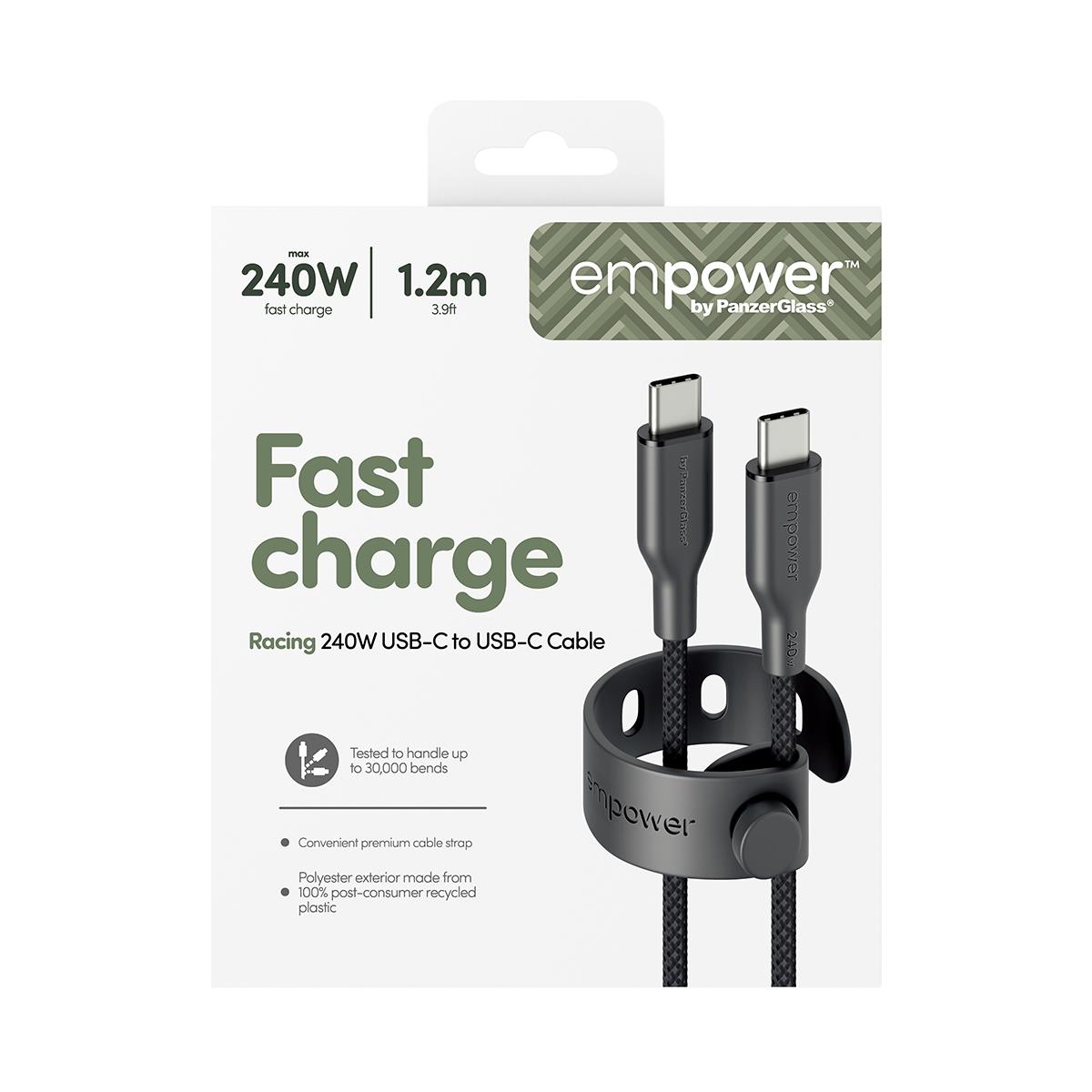 PANZERGLASS Data Transfer Cable - Racing USB-C to USB-C 240W USB 2.0 1.2M Space Black