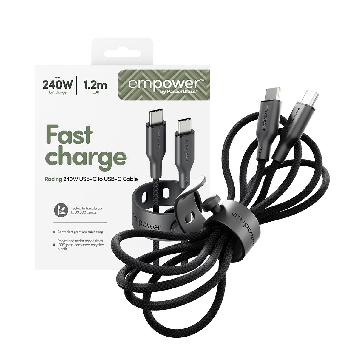 PANZERGLASS Data Transfer Cable - Racing USB-C to USB-C 240W USB 2.0 1.2M Space Black