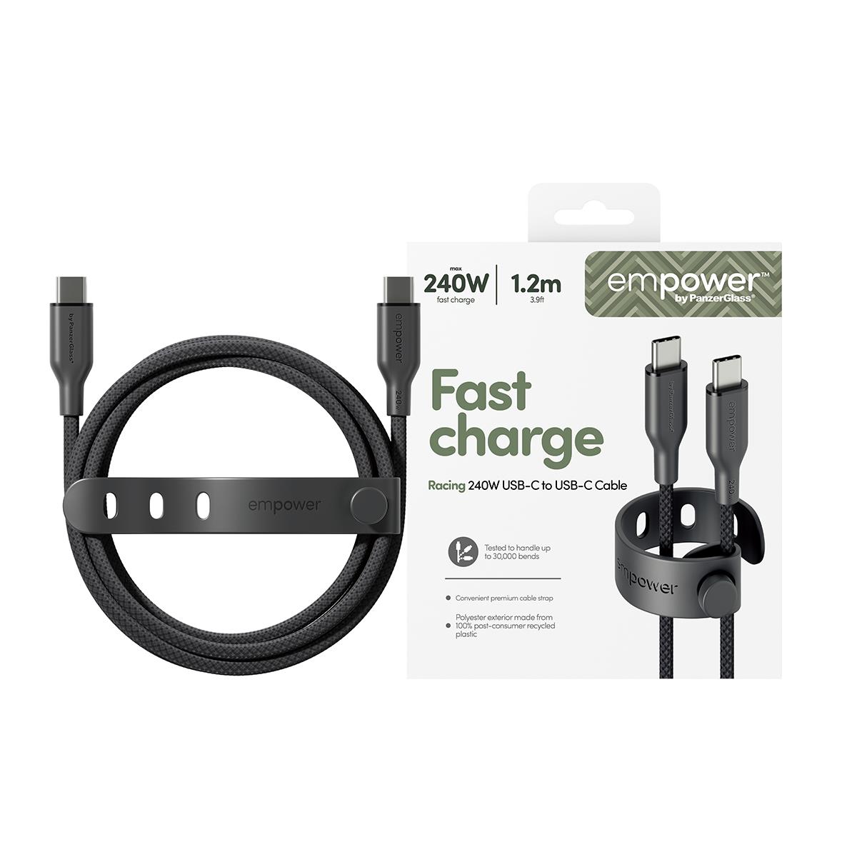 PANZERGLASS Data Transfer Cable - Racing USB-C to USB-C 240W USB 2.0 1.2M Space Black