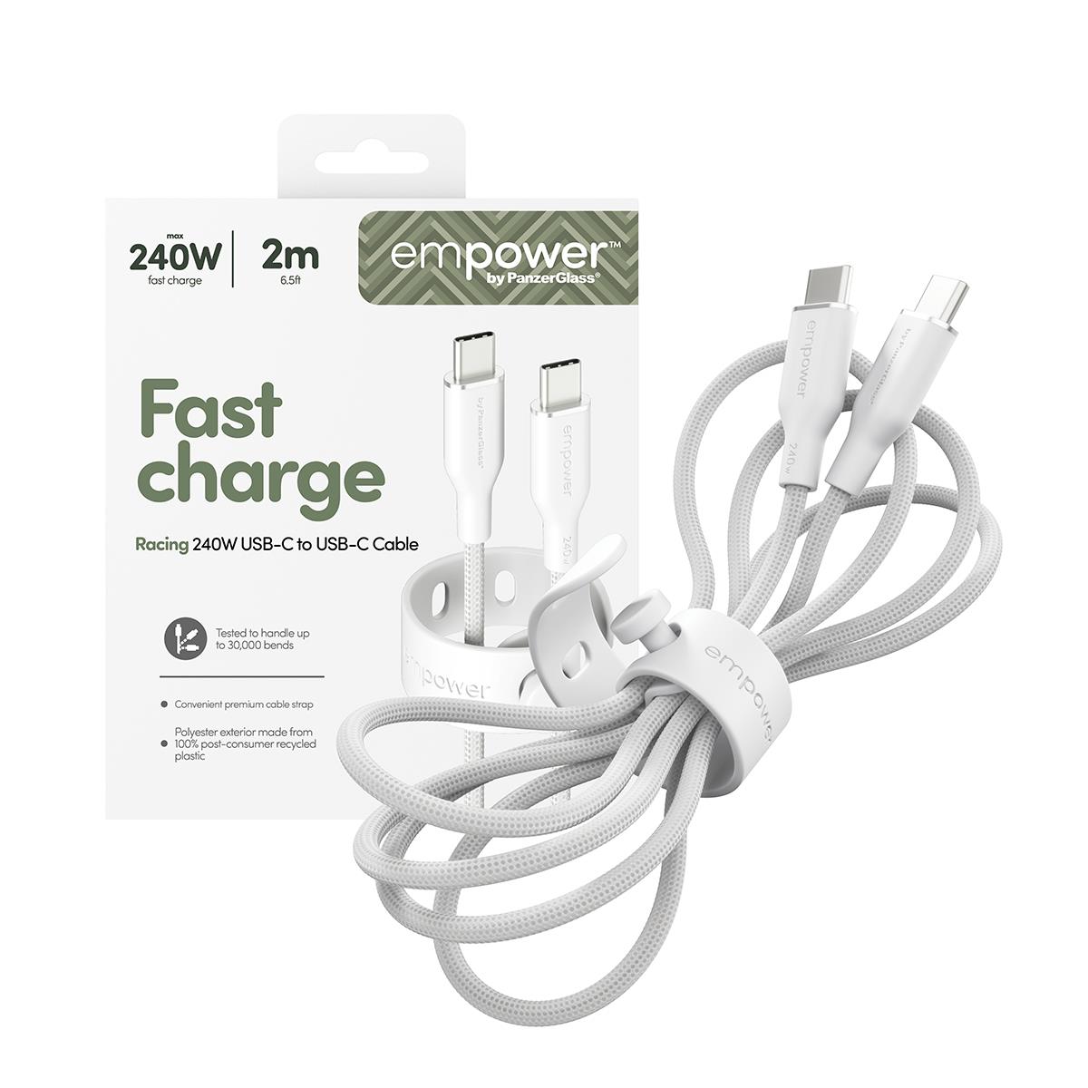 PANZERGLASS Data Transfer Cable - Racing USB-C to USB-C Cable 240W USB 2.0 2M Silver White