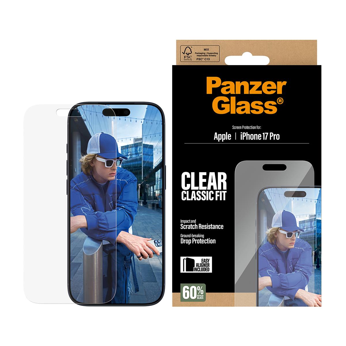 PANZERGLASS Screen Protector for iPhone 17 Pro Classic Fit w. EasyAligner