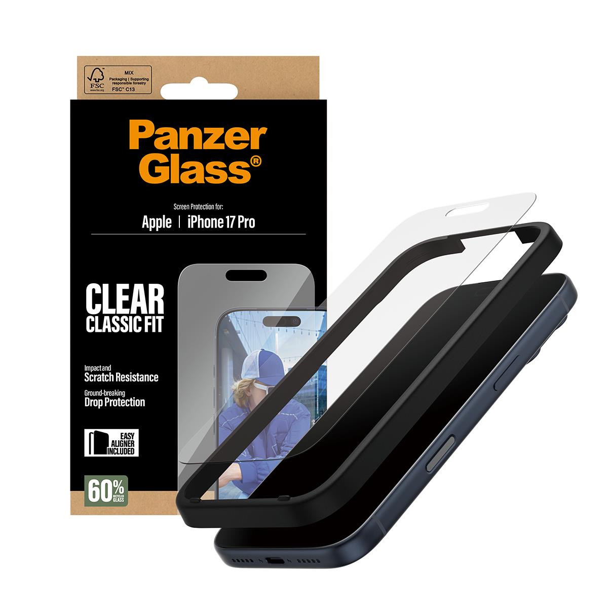 PANZERGLASS Screen Protector for iPhone 17 Pro Classic Fit w. EasyAligner