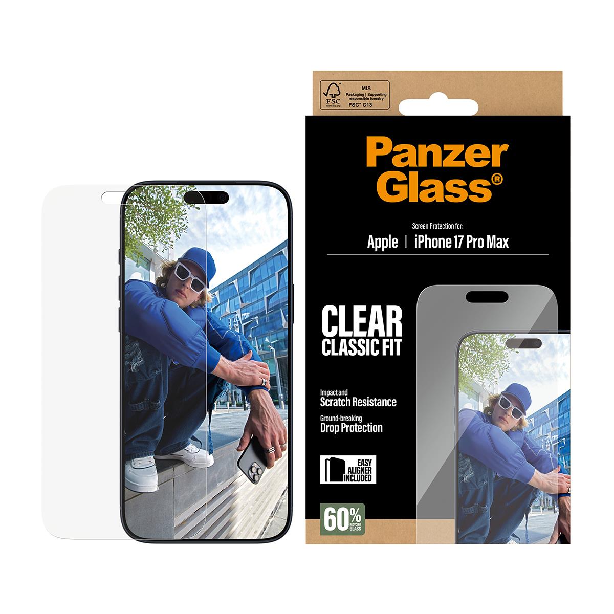 PANZERGLASS Screen Protector iPhone 17 Pro Max Classic Fit w. EasyAligner