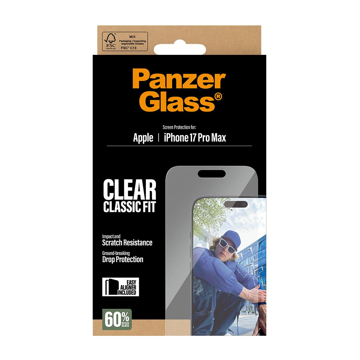 PANZERGLASS Screen Protector iPhone 17 Pro Max Classic Fit w. EasyAligner