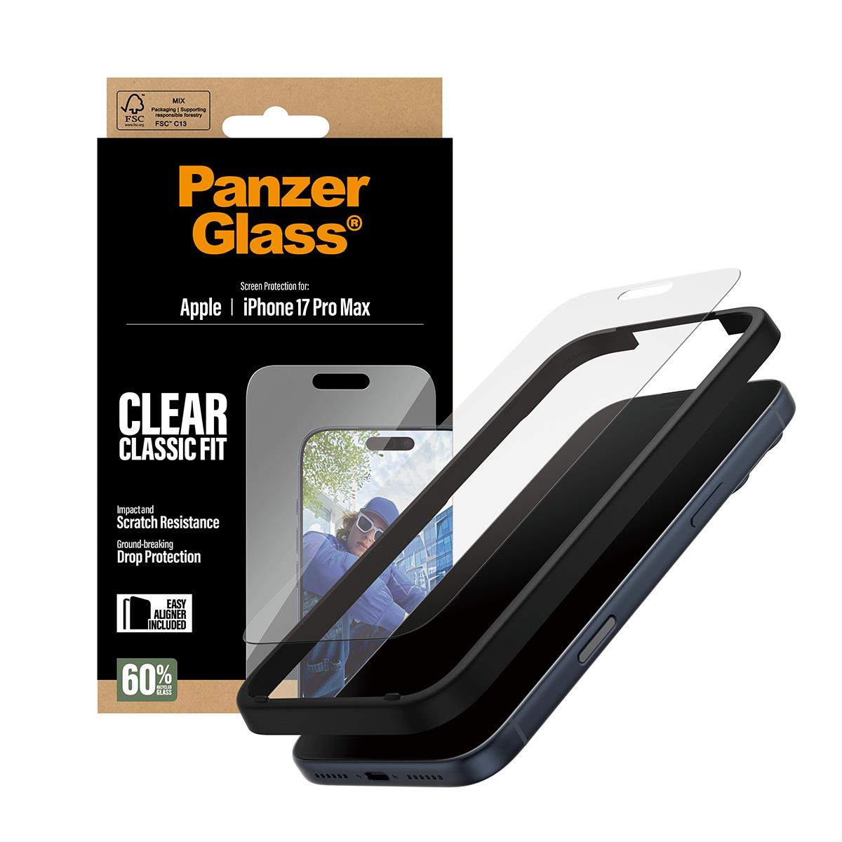 PANZERGLASS Screen Protector iPhone 17 Pro Max Classic Fit w. EasyAligner
