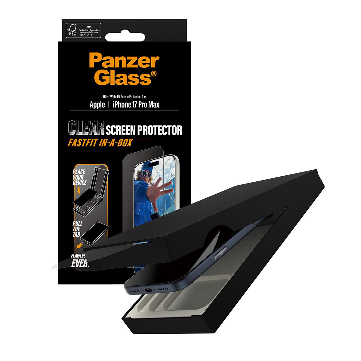 PANZERGLASS Screen Protector iPhone 17 Pro Max Ultra-Wide Fit w. Fastfit in-a-bo