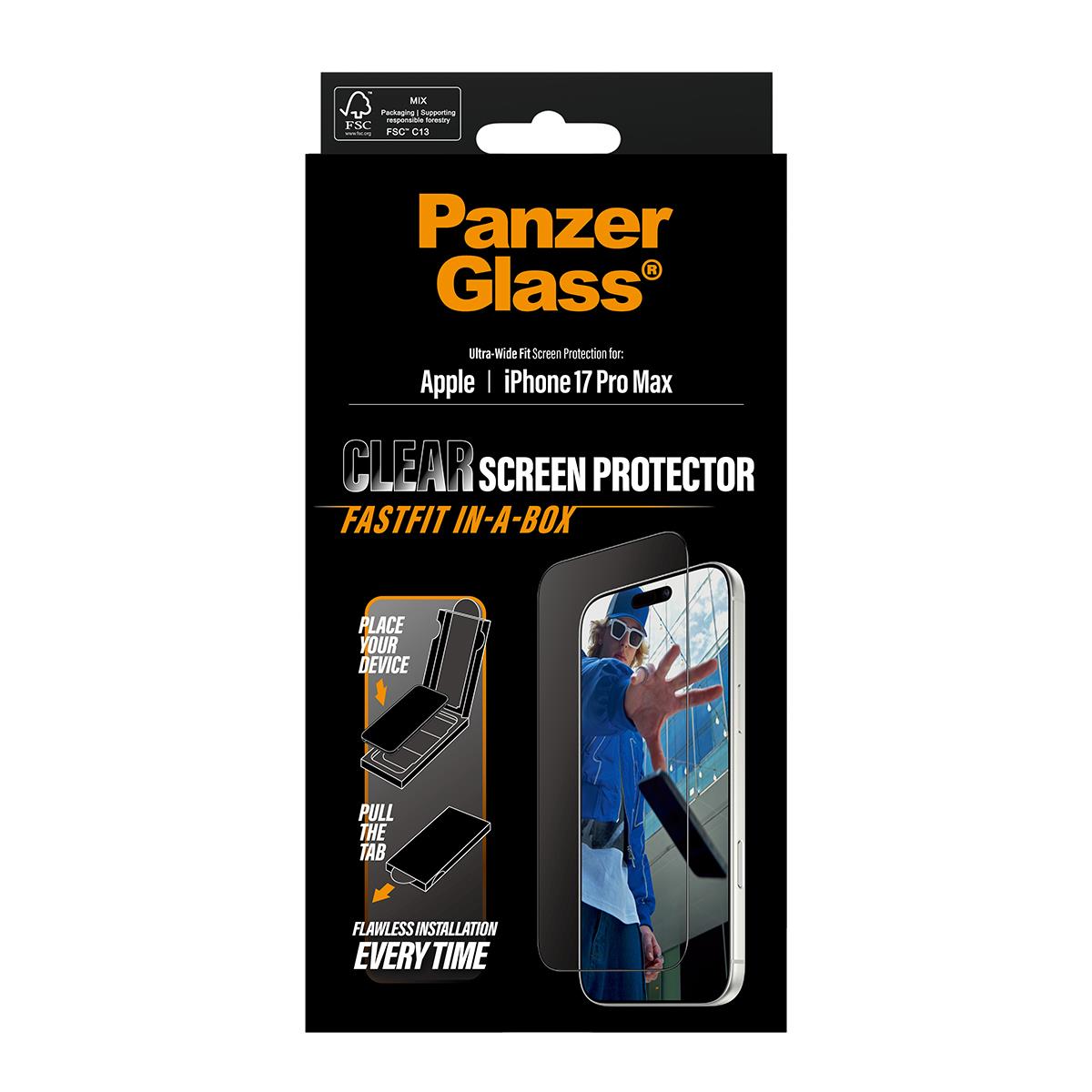PANZERGLASS Screen Protector iPhone 17 Pro Max Ultra-Wide Fit w. Fastfit in-a-bo