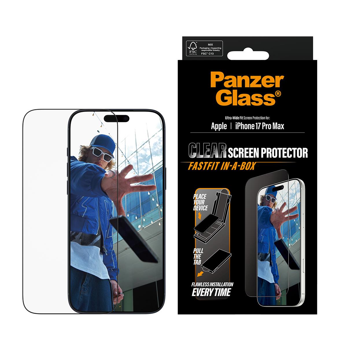 PANZERGLASS Screen Protector iPhone 17 Pro Max Ultra-Wide Fit w. Fastfit in-a-bo