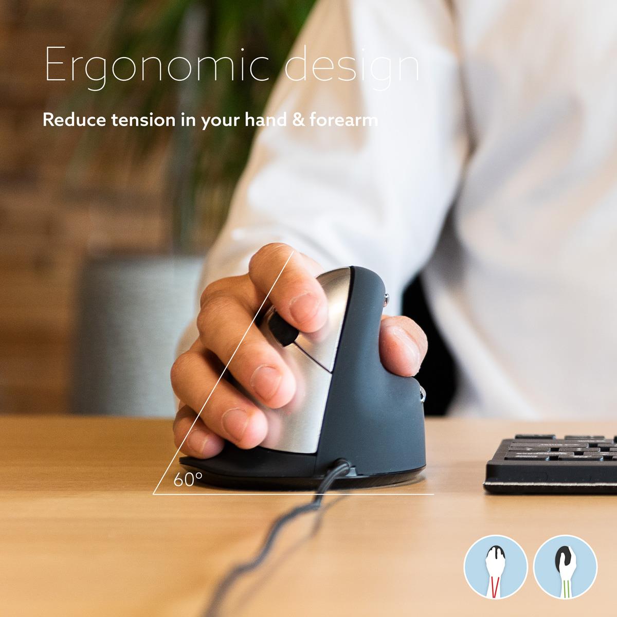 R-GO TOOLS He Rgohe Right-handed Ergonomics Mouse (5-button, 3400dpi, USB) Black-silver