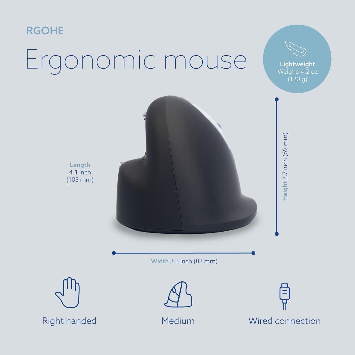 R-GO TOOLS He Rgohe Right-handed Ergonomics Mouse (5-button, 3400dpi, USB) Black-silver