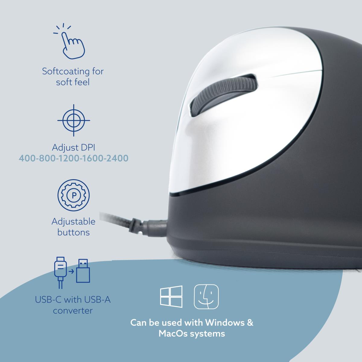 R-GO TOOLS He Ergonomic Mouse M Left Wired