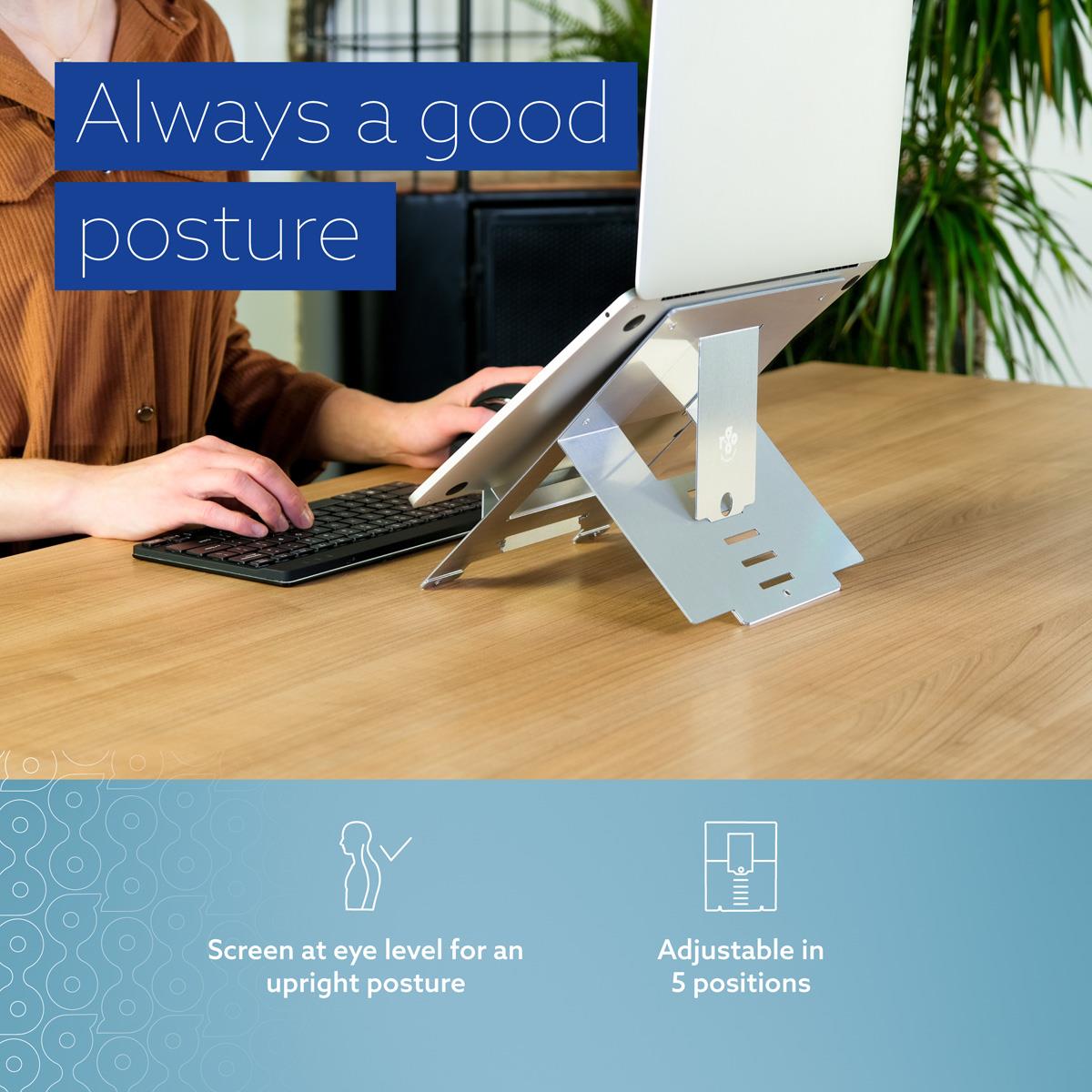 R-GO TOOLS Riser Laptop Stand Flexible/ Adjustable Silver
