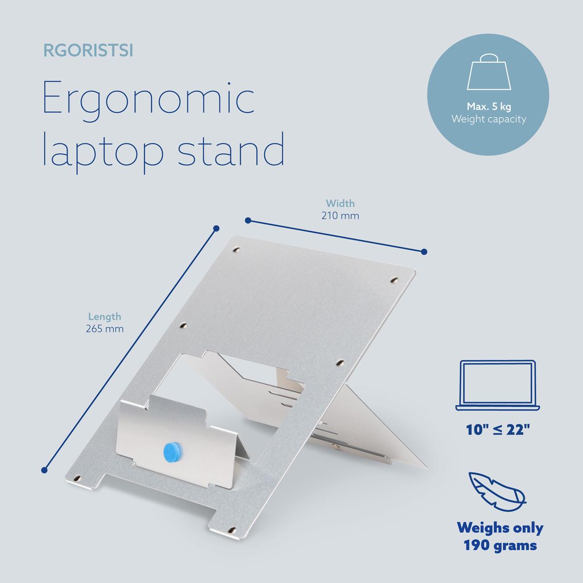 R-GO TOOLS Riser Laptop Stand Flexible/ Adjustable Silver