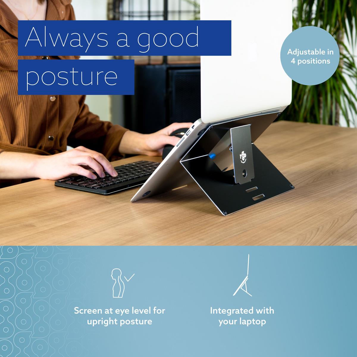 R-GO TOOLS Riser Attachable Laptop Stand Integrated Adjustable Black
