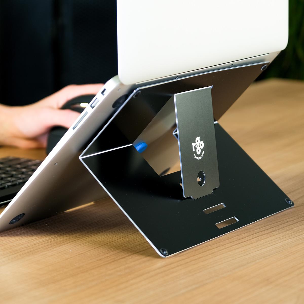 R-GO TOOLS Riser Attachable Laptop Stand Integrated Adjustable Black