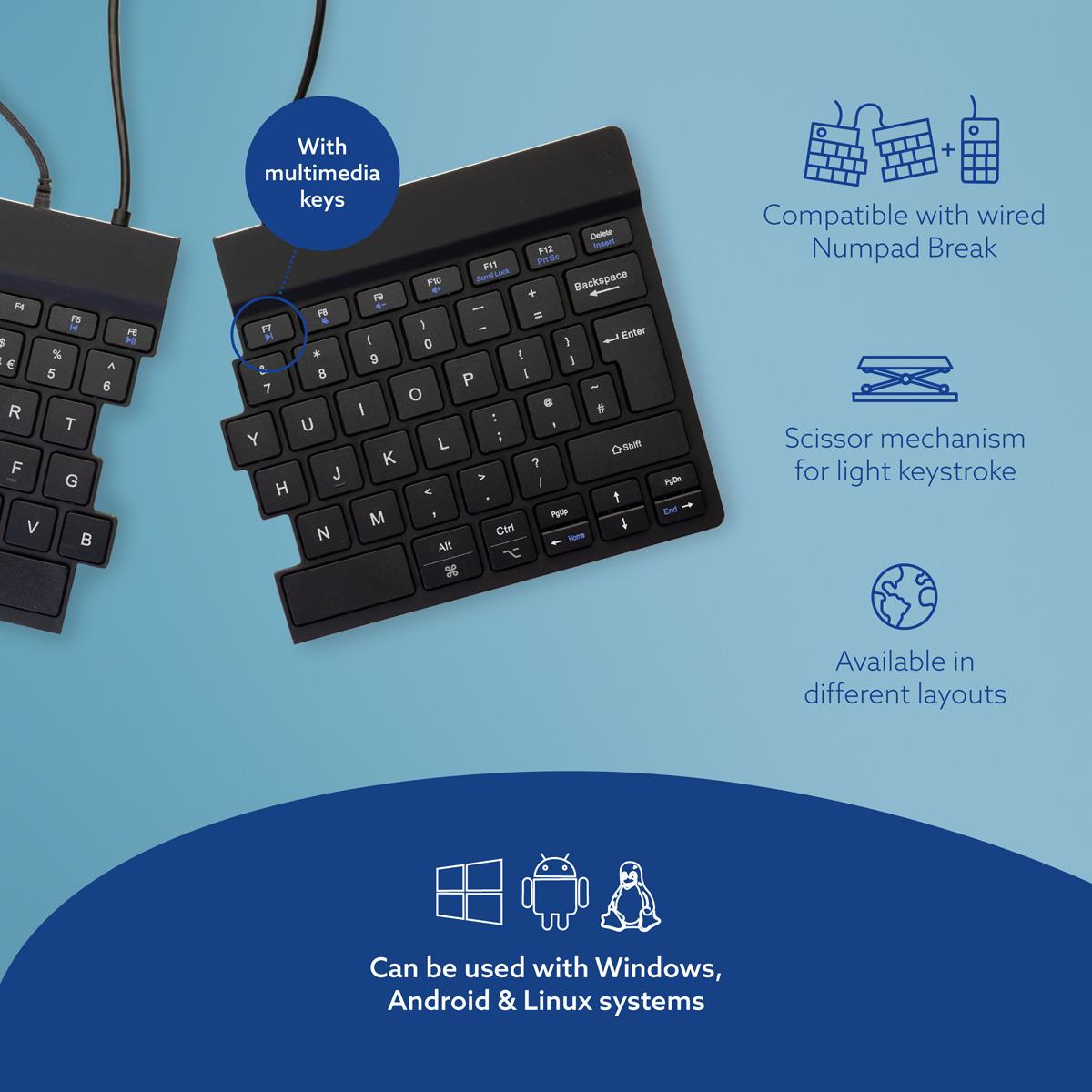 R-GO TOOLS Split Ergonomic - Black - Qwerty Uk
