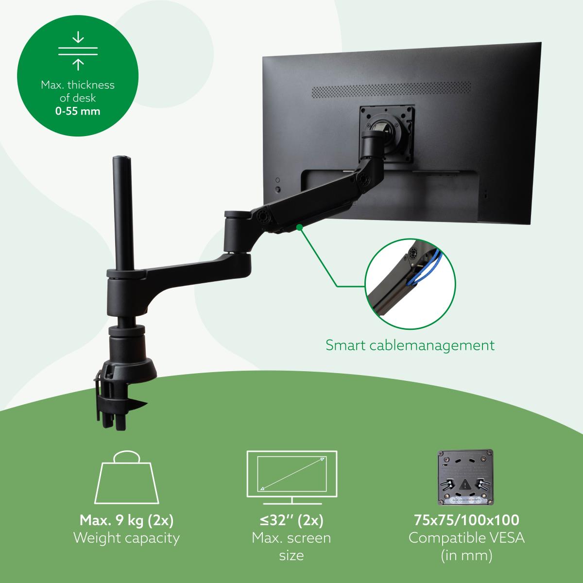R-GO TOOLS Caparo 4 Twin Monitor Arm Silver