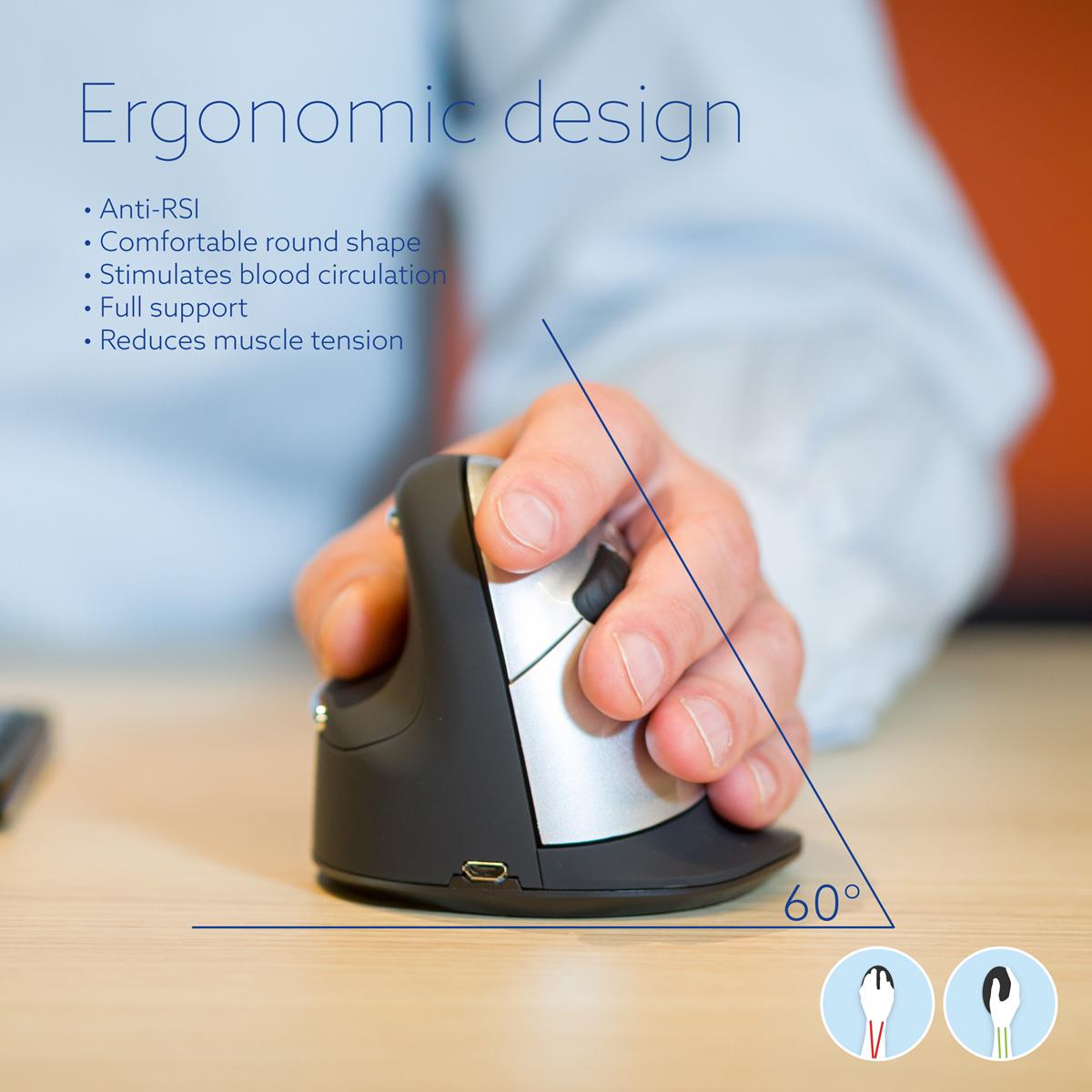 R-GO TOOLS He Ergonomic Mouse - Left Handed - Large - Wireless