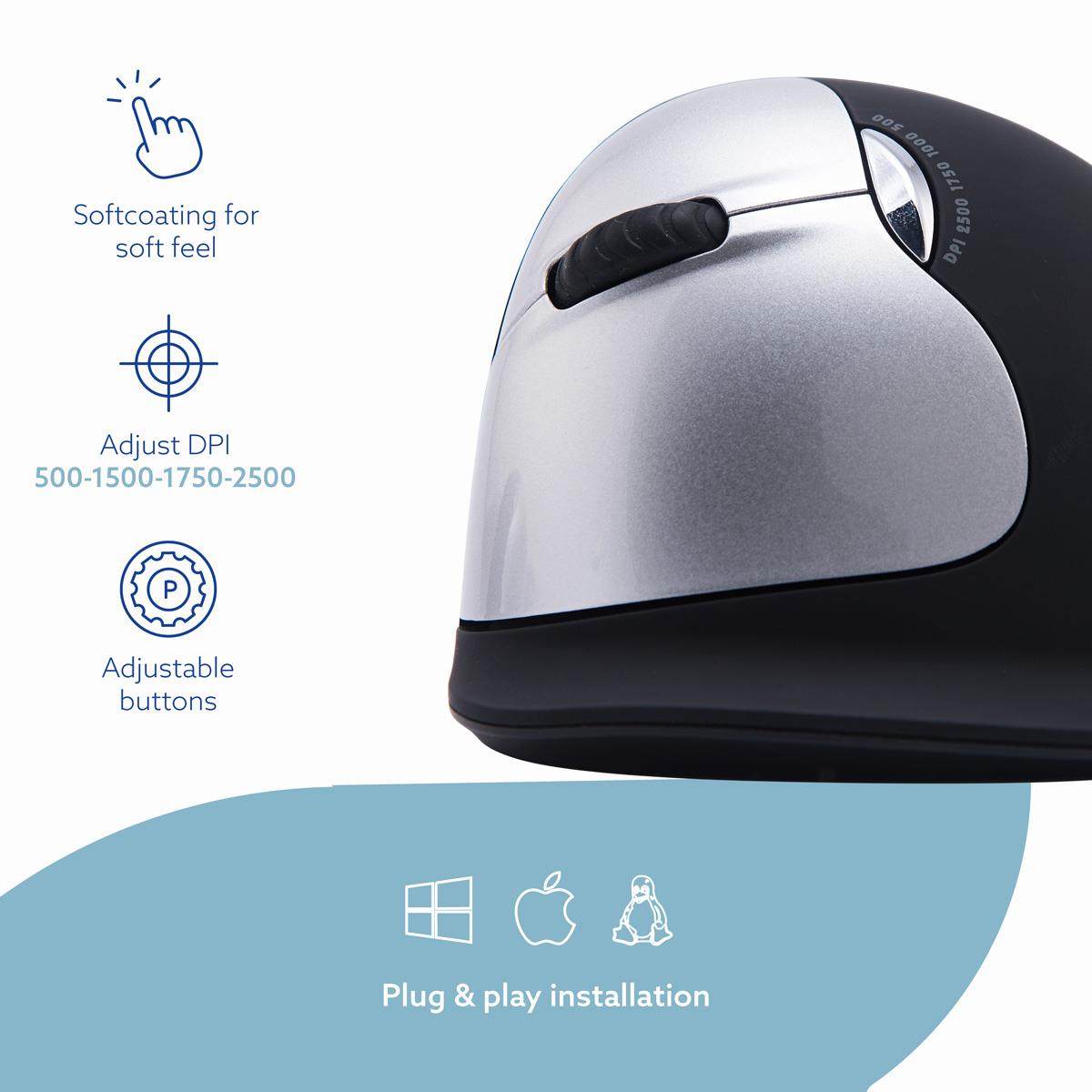 R-GO TOOLS He Ergonomic Mouse - Left Handed - Large - Wireless